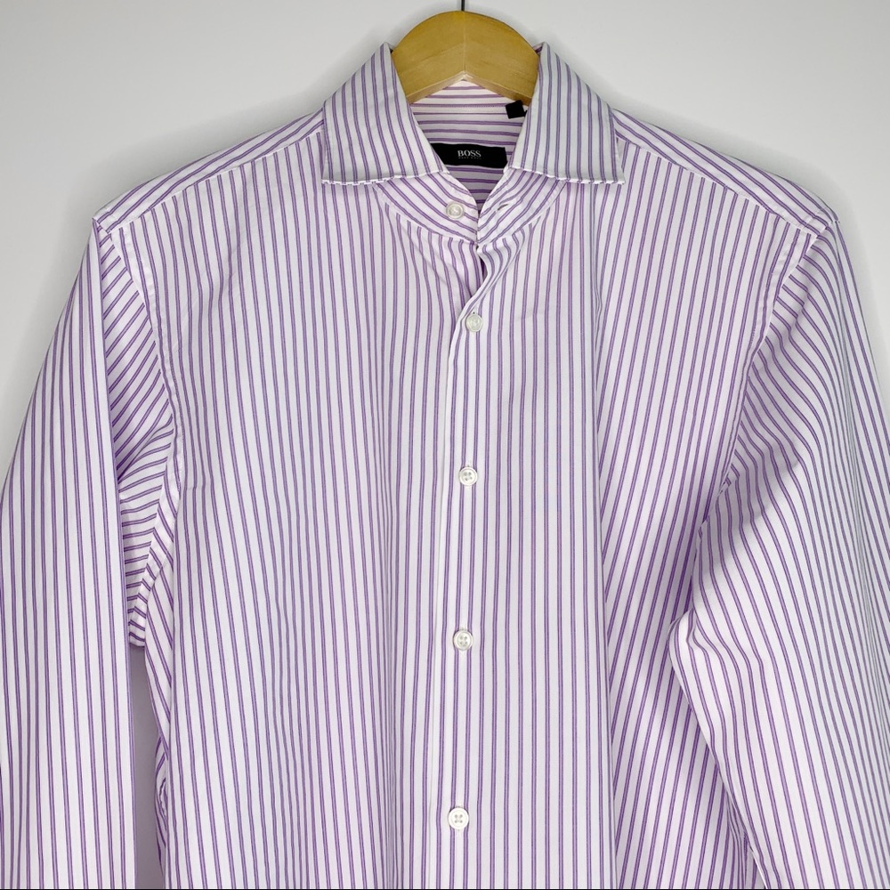 Hugo Boss Purple and White Stripe Button Down